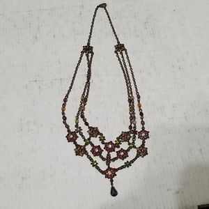 Vintage Floral Necklace with Multicolor Beads